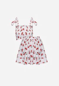 Renee - Biały Komplet Top z Kokardkami i Spódnica w Print z Wisienkami Talitora. Kolor: biały. Wzór: nadruk #7