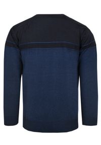 Klasyczny Męski Sweter z Dekoltem w Serek (V-Neck) - Trikko - Granat. Okazja: na spotkanie biznesowe, do pracy, na co dzień. Typ kołnierza: dekolt w serek. Kolor: niebieski. Materiał: akryl, bawełna. Styl: klasyczny