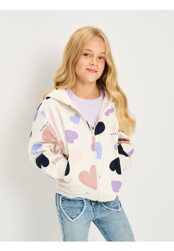 Sinsay - Bluza hoodie ze wzorkiem - biały. Kolor: biały