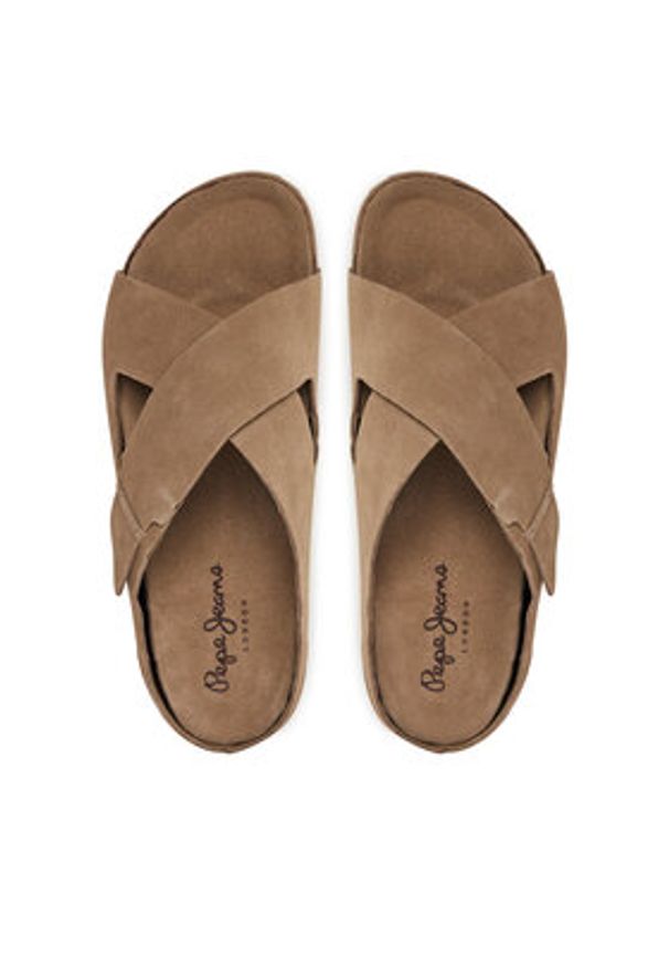 Pepe Jeans Klapki Corby Cross PMS90124 Beżowy. Kolor: beżowy. Materiał: zamsz, skóra