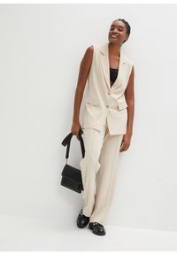 bonprix - Spodnie z elastyczną gumką w talii z grubej dzianiny interlock. Kolor: beżowy. Materiał: dzianina, materiał #3