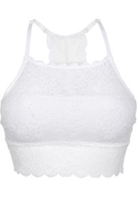 bonprix - Biustonosz bustier bez fiszbinów. Kolor: biały. Materiał: koronka. Wzór: koronka #1