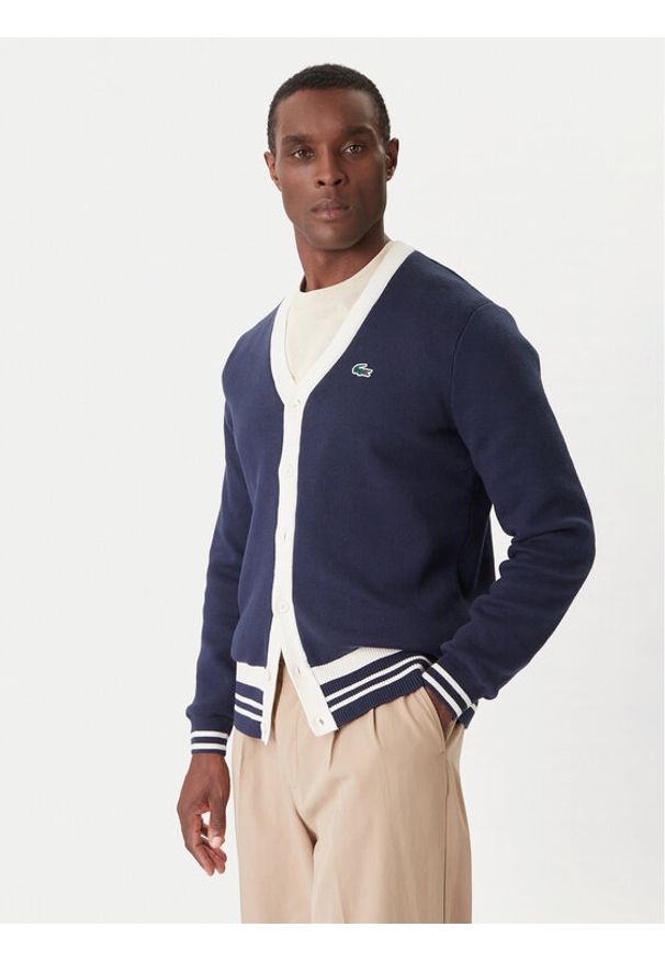 Lacoste Kardigan AH7725 Granatowy Regular Fit. Kolor: niebieski. Materiał: bawełna