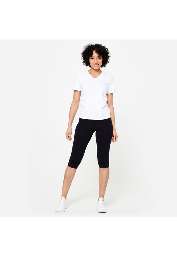 DOMYOS - Krótkie legginsy fitness damskie Domyos slim. Kolor: czarny. Materiał: materiał, elastan, poliester, bawełna. Długość: krótkie. Sport: fitness