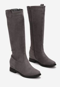 Renee - Szare Kozaki Muszkieterki na Ukrytym Koturnie Belki. Wysokość cholewki: przed kolano. Kolor: szary. Szerokość cholewki: normalna. Obcas: na koturnie. Styl: klasyczny #5