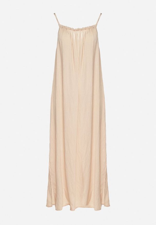 Born2be - Beżowa Rozkloszowana Sukienka z Elastyczną Górą Revielle. Okazja: na co dzień. Kolor: beżowy. Długość rękawa: na ramiączkach. Typ sukienki: rozkloszowane. Styl: klasyczny, casual