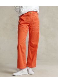 Ralph Lauren - RALPH LAUREN - Pomarańczowe spodnie damskie Twill Utility. Kolor: pomarańczowy. Materiał: dzianina. Styl: klasyczny