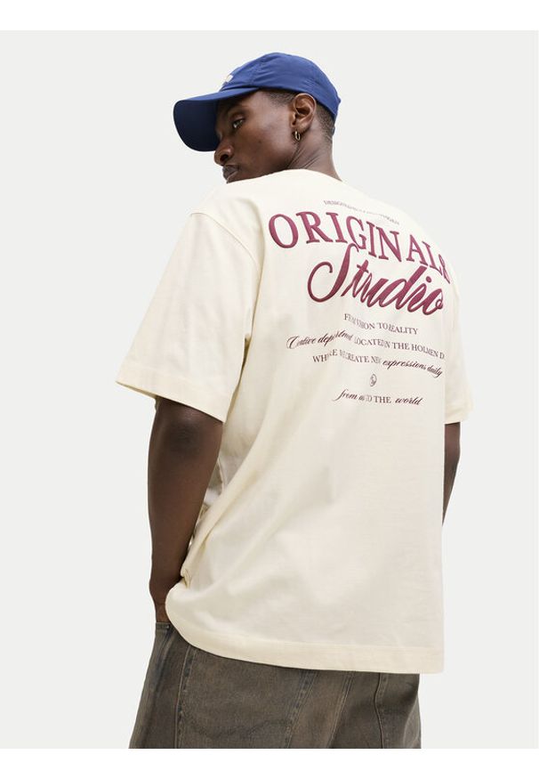 Jack & Jones T-Shirt Norrebro Typo 12282898 Écru Regular Fit. Kolor: kremowy. Materiał: bawełna