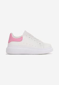 Born2be - Biało-Różowe Sneakersy na Grubej Podeszwie z Okrągłym Noskiem Naubrey. Nosek buta: okrągły. Kolor: biały