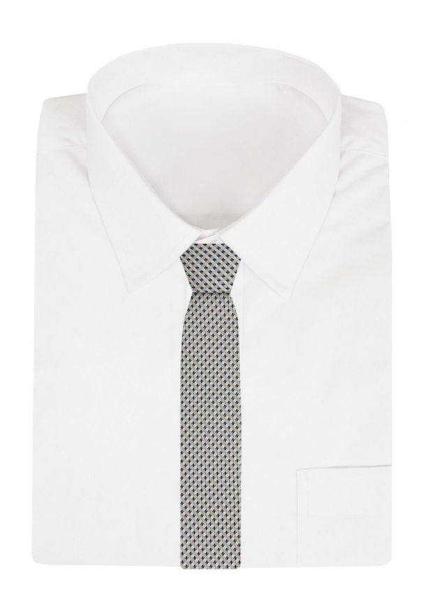 Krawat Męski - Angelo di Monti - Drobna Krateczna, Odcień Beżu i Granat. Kolor: wielokolorowy. Materiał: tkanina. Styl: elegancki, wizytowy