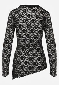 Renee - Czarna Bluzka z Koronki o Asymetrycznym Kroju Kortesta. Kolor: czarny. Materiał: koronka. Wzór: koronka #5