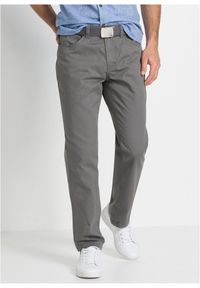 bonprix - Spodnie regular fit z bawełnianego diagonalu, straight. Kolor: szary. Materiał: bawełna. Styl: klasyczny #1