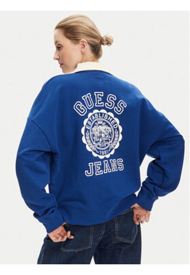 Guess Jeans Bluza W5YQ16 K68I4 Niebieski Oversize. Kolor: niebieski. Materiał: bawełna