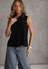 Renee - Czarna Boho Koszula z Wiskozy Bez Rękawów Zdobiona Haftem Melirianne. Kolor: czarny. Materiał: wiskoza. Długość rękawa: bez rękawów. Wzór: haft, aplikacja. Sezon: lato. Styl: boho #8