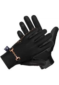 EQUESTRIAN QUEEN - Rękawiczki jeździeckie damskie EQ.QUEEN Trangan. Kolor: czarny. Materiał: skóra, lycra, materiał. Wzór: aplikacja. Sport: jeździectwo #1