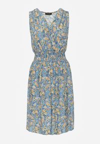 Renee - Jasnoniebieska Kwiecista Sukienka Midi z Wiskozy Bez Rękawów z Gumkami w Talii Sarunna. Okazja: na co dzień. Kolor: niebieski. Materiał: wiskoza. Długość rękawa: bez rękawów. Wzór: aplikacja. Sezon: wiosna, lato. Styl: casual. Długość: midi #2