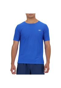 Koszulka New Balance MT41281BUL - niebieska. Kolor: niebieski. Materiał: poliester, materiał. Sport: fitness
