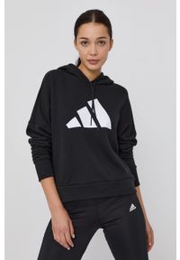 adidas Performance Bluza H24080 damska kolor czarny z kapturem z nadrukiem. Typ kołnierza: kaptur. Kolor: czarny. Wzór: nadruk #1