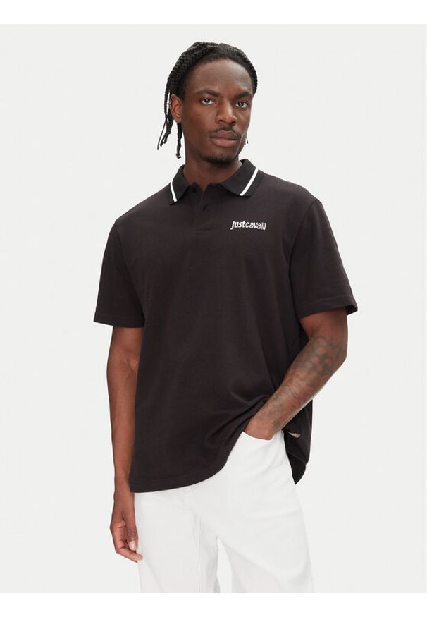 Just Cavalli Polo 78OAGT15 Czarny Regular Fit. Typ kołnierza: polo. Kolor: czarny. Materiał: bawełna