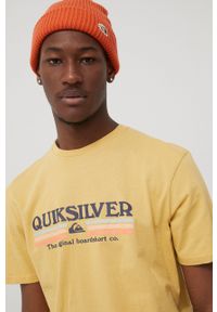 Quiksilver t-shirt bawełniany kolor żółty z nadrukiem. Kolor: żółty. Materiał: bawełna. Wzór: nadruk