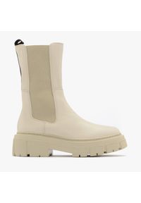 RKO - Beżowe sztyblety na lekkiej podeszwie NATALIE. Nosek buta: okrągły. Kolor: beżowy. Materiał: skóra. Szerokość cholewki: normalna. Styl: street #1