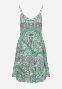 Born2be - Zielona Sukienka z Wiskozy na Ramiączkach z Gumką w Pasie i Ozdobnymi Guzikami Narulla. Kolor: zielony. Materiał: wiskoza. Długość rękawa: na ramiączkach. Sezon: lato #6