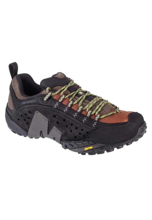 Buty trekkingowe męskie, Merrell Intercept. Kolor: wielokolorowy, czarny, zielony. Materiał: guma, skóra, tkanina
