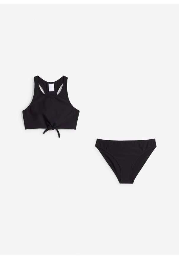 bonprix - Bikini z teksturowanego materiału (2 części). Kolor: czarny. Materiał: materiał