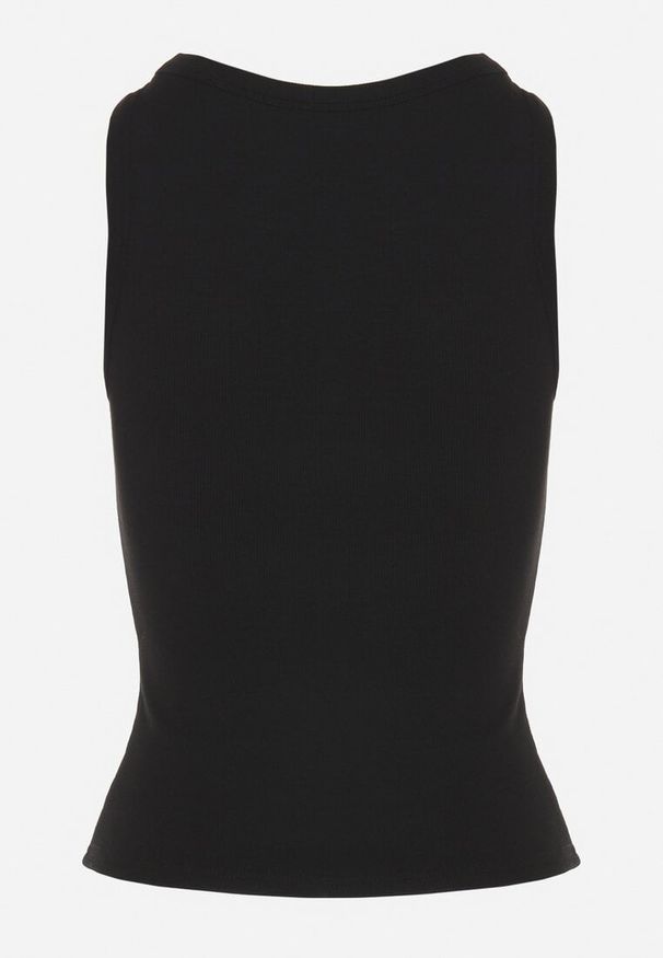 Born2be - Czarny Top Bawełniany z Prążkowane Dzianiny Efrima. Okazja: na co dzień. Kolor: czarny. Materiał: dzianina, bawełna, prążkowany. Styl: elegancki, klasyczny, casual