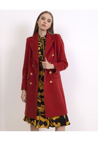 CATERINA - Wełniany płaszcz dwurzędowy. Kolor: czerwony. Materiał: wełna. Styl: klasyczny #1