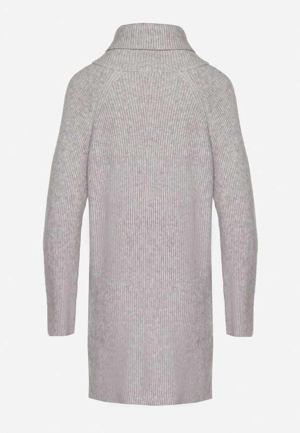 Born2be - Jasnoszara Dzianinowa Sukienka z Prążkowanego Materiału Liannae. Okazja: do pracy. Kolor: szary. Materiał: dzianina, materiał, prążkowany. Styl: elegancki