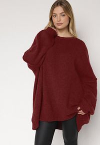 Born2be - Bordowy Sweter z Wiskozą i Wełną o Kroju Nietoperza Fedella. Okazja: na co dzień. Kolor: czerwony. Materiał: wełna, wiskoza. Styl: casual, elegancki #1