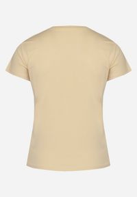 Born2be - Beżowy Bawełniany T-shirt z Ozdobnym Nadrukiem Littana. Okazja: na co dzień. Kolor: beżowy. Materiał: bawełna. Wzór: nadruk. Sezon: wiosna, lato. Styl: casual, klasyczny #6