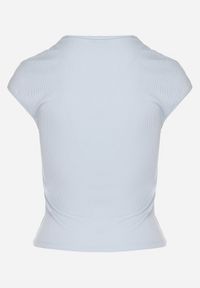 Born2be - Niebieski Dopasowany T-shirt z Wiskozą w Prążki z Kwadratowym Dekoltem Alannia. Okazja: do pracy, na co dzień, na spotkanie biznesowe. Typ kołnierza: dekolt kwadratowy. Kolor: niebieski. Materiał: wiskoza. Wzór: prążki. Styl: biznesowy, casual #6