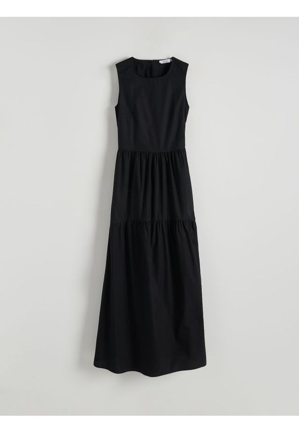 Reserved - Bawełniana sukienka maxi - czarny. Kolor: czarny. Materiał: bawełna. Długość: maxi