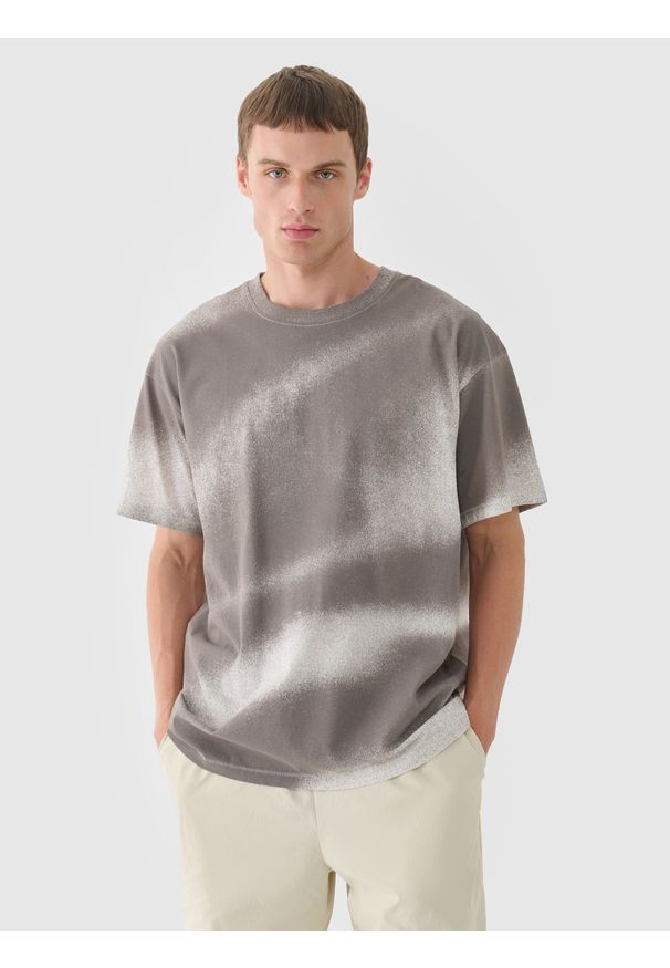 4f - 4F T-shirt oversize z nadrukiem męski - biały XL. Okazja: na co dzień. Kolor: biały. Materiał: dzianina, bawełna, jersey. Wzór: nadruk. Styl: klasyczny, sportowy, casual
