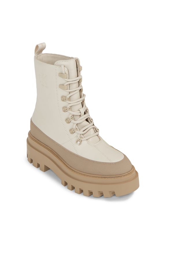 Botki Calvin Klein Jeans Flatform Lace Up Boot Lth YW0YW01110 Eggshell/Travertine 0F7. Kolor: beżowy