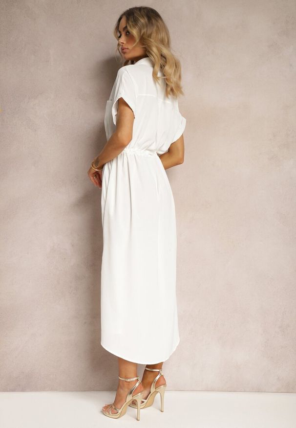 Renee - Biała Sukienka Koszulowa z Materiałowym Paskiem Zapinana na Guziki Quintia. Okazja: na co dzień. Kolor: biały. Materiał: materiał. Typ sukienki: koszulowe. Styl: elegancki, casual, klasyczny