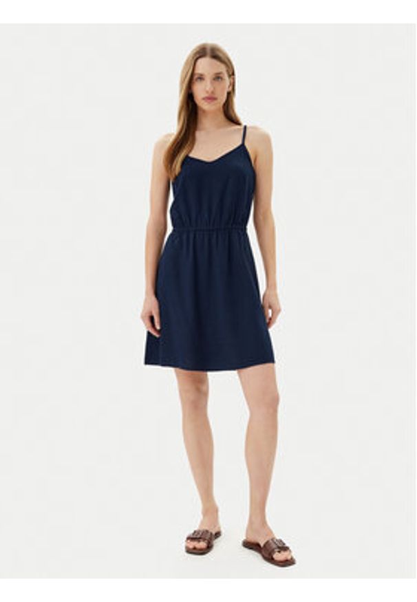 Vero Moda Sukienka letnia Mymilo 10303689 Granatowy Regular Fit. Kolor: niebieski. Materiał: wiskoza. Sezon: lato