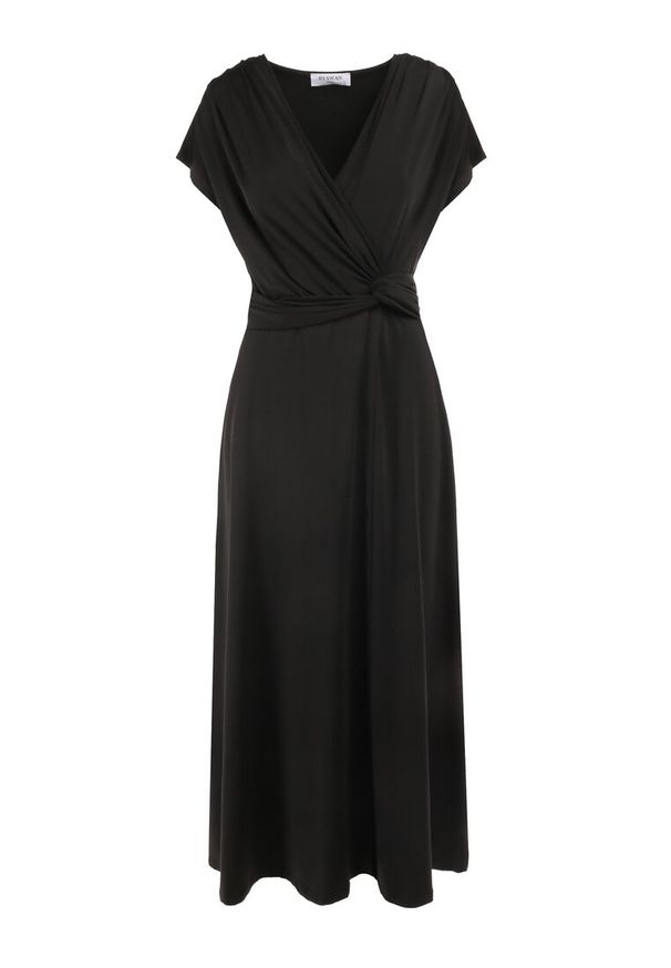 Born2be - Czarna Sukienka Kopertowa Chloriera. Okazja: na imprezę. Kolor: czarny. Materiał: tkanina. Długość rękawa: krótki rękaw. Wzór: jednolity, gładki. Typ sukienki: kopertowe. Styl: elegancki. Długość: maxi