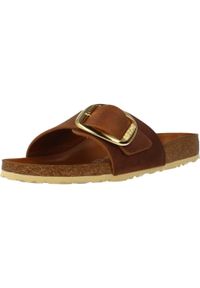 Klapki damskie Birkenstock Madrid Big Buckle Cognac Natural Leather. Kolor: brązowy. Materiał: materiał, syntetyk