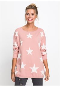 bonprix - Sweter oversize. Kolor: różowy. Materiał: dzianina. Wzór: nadruk. Styl: elegancki #1