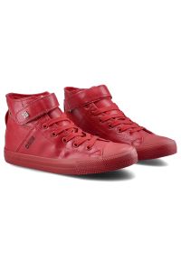 Big-Star - Czerwone Sneakersy Big Star Damskie Buty Na Rzep. Zapięcie: rzepy. Kolor: czerwony. Materiał: guma, materiał, skóra ekologiczna. Szerokość cholewki: normalna #9