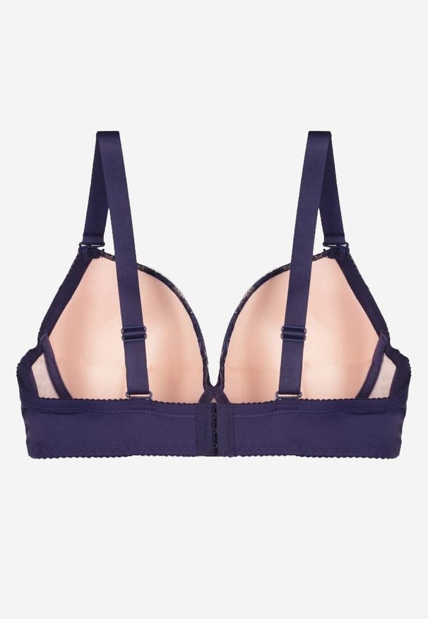 Born2be - Granatowy Biustonosz Ozdobiony Cyrkoniami i Koronką Corraella. Kolor: niebieski. Materiał: koronka. Wzór: koronka, aplikacja