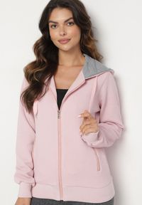 Born2be - Różowa Rozpinana Bluza z Bawełną Kapturem i Tłoczonym Wzorem Arsenia. Kolor: różowy. Materiał: bawełna #6