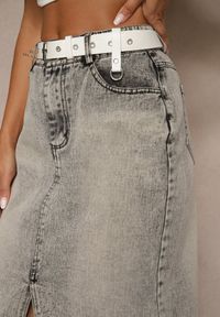 Renee - Ciemnoszara Spódnica Jeansowa o Ołówkowym Kroju Zdobiona Rozcięciem Lisovira. Kolor: szary. Materiał: jeans. Wzór: aplikacja #4