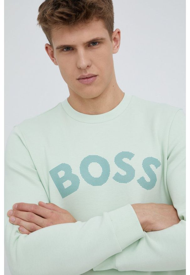 BOSS bluza BOSS ATHLEISURE męska kolor zielony z nadrukiem. Okazja: na co dzień. Kolor: zielony. Wzór: nadruk. Styl: casual