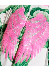 MYSTIQUE BEACH - Tunika maxi Jungle z różowymi skrzydłami. Kolor: zielony. Materiał: materiał. Długość: długie. Wzór: nadruk #2