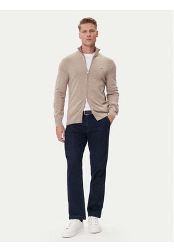 GANT - Gant Kardigan 8030164 Beżowy Regular Fit. Kolor: beżowy. Materiał: bawełna