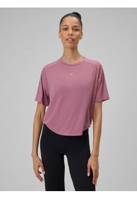 4f - 4F Koszulka do jogi regular szybkoschnąca damska - różowa XL. Kolor: różowy. Materiał: dzianina, skóra, materiał. Wzór: gładki. Sport: joga i pilates #1